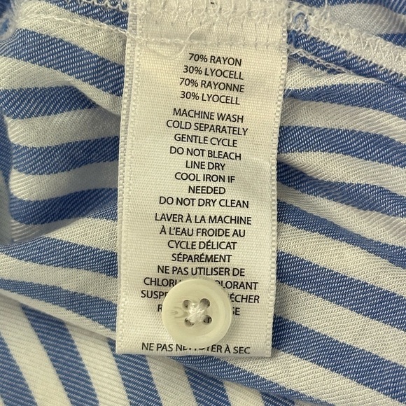 BeachLunchLounge Tanji White Blue Striped Tie Front Top Medium Lyocell Blend - Picture 8 of 14